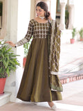 Classic Mehendi Green Sequins Silk Marriage Wear Gown With Dupatta