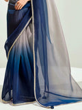 Classic Navy Blue Border Work Organza Traditional Saree With Blouse - Zeel Clothing