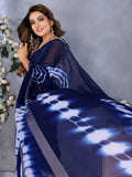 Classic Navy Blue Shibori Printed Chiffon Casual Wear Saree With Blouse - Zeel Clothing