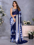Classic Navy Blue Shibori Printed Chiffon Casual Wear Saree With Blouse - Zeel Clothing
