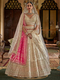 Classic Off-White Thread Work Silk Bridal Lehenga Choli With Double Dupatta