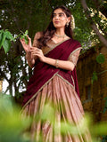 Classic Peach Weaving Work Silk Traditional Half Saree Lehenga
