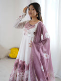 Classic Pink Floral Printed Organza Festive Wear Anarkali Suit With Dupatta
