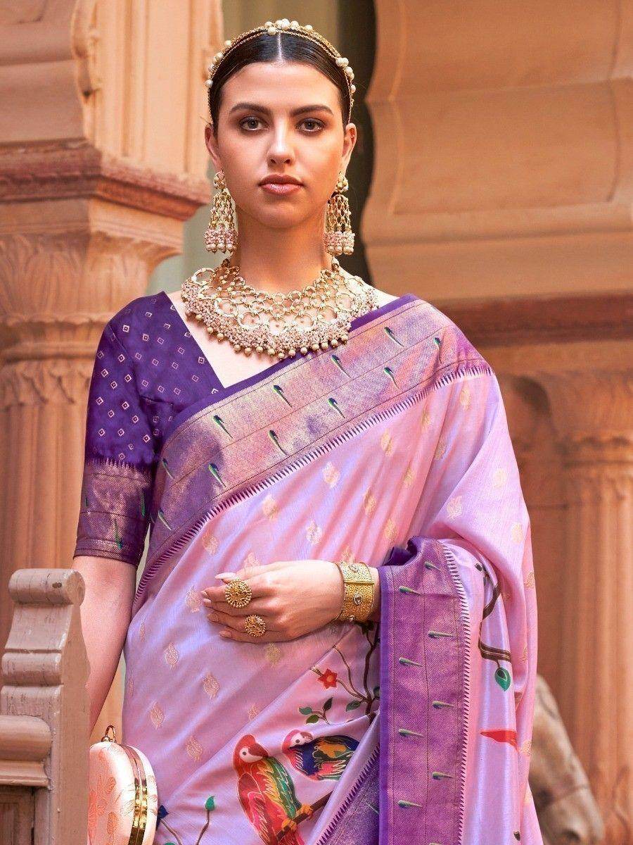 Classic Purple Paithani Printed Festival Wear Saree With Blouse - Zeel Clothing