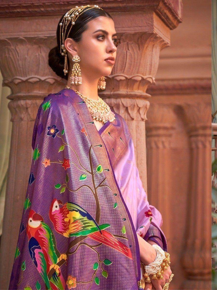 Classic Purple Paithani Printed Festival Wear Saree With Blouse - Zeel Clothing