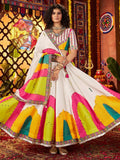 Classic White Mirror Work Silk Navratri Special Lehenga Choli And Dupatta - Zeel Clothing