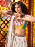 Classic White Mirror Work Silk Navratri Special Lehenga Choli And Dupatta - Zeel Clothing