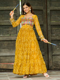 Classic Yellow Kutchi Patch Work Georgette Navratri Special Gown - Zeel Clothing
