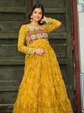 Classic Yellow Kutchi Patch Work Georgette Navratri Special Gown - Zeel Clothing