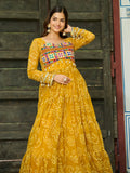 Classic Yellow Kutchi Patch Work Georgette Navratri Special Gown - Zeel Clothing