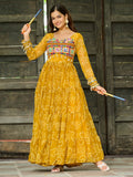 Classic Yellow Kutchi Patch Work Georgette Navratri Special Gown - Zeel Clothing