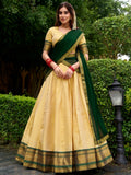 Classical Green Zari Weaving Kanjivaram Event Wear Half Saree Lehenga