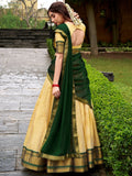 Classical Green Zari Weaving Kanjivaram Event Wear Half Saree Lehenga