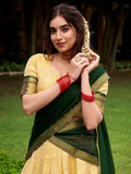 Classical Green Zari Weaving Kanjivaram Event Wear Half Saree Lehenga