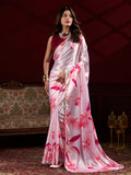 Classy Baby Pink Floral Printed Satin Event Wear Saree With Blouse - Zeel Clothing