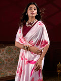 Classy Baby Pink Floral Printed Satin Event Wear Saree With Blouse - Zeel Clothing