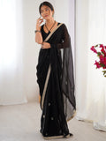 Classy Black Beads Work Silk Party Wear Saree With Blouse - Zeel Clothing