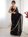 Classy Black Beads Work Silk Party Wear Saree With Blouse - Zeel Clothing