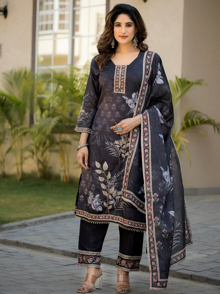 Classy Black  Digital Print Chinon Party Wear Palazzo Suit