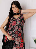 Classy Black Floral Embroidery Georgette Function Wear Palazzo Suit