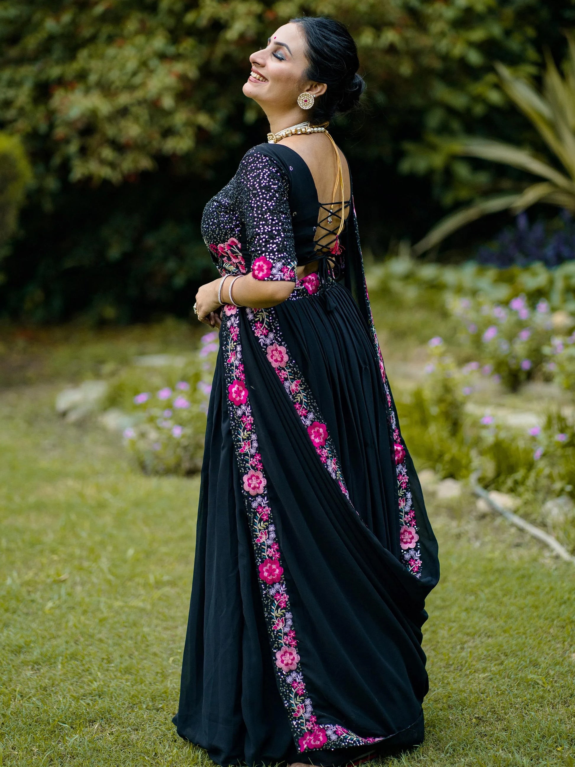 Classy Black Georgette Festive Wear Lehenga With Sequins Work Blouse