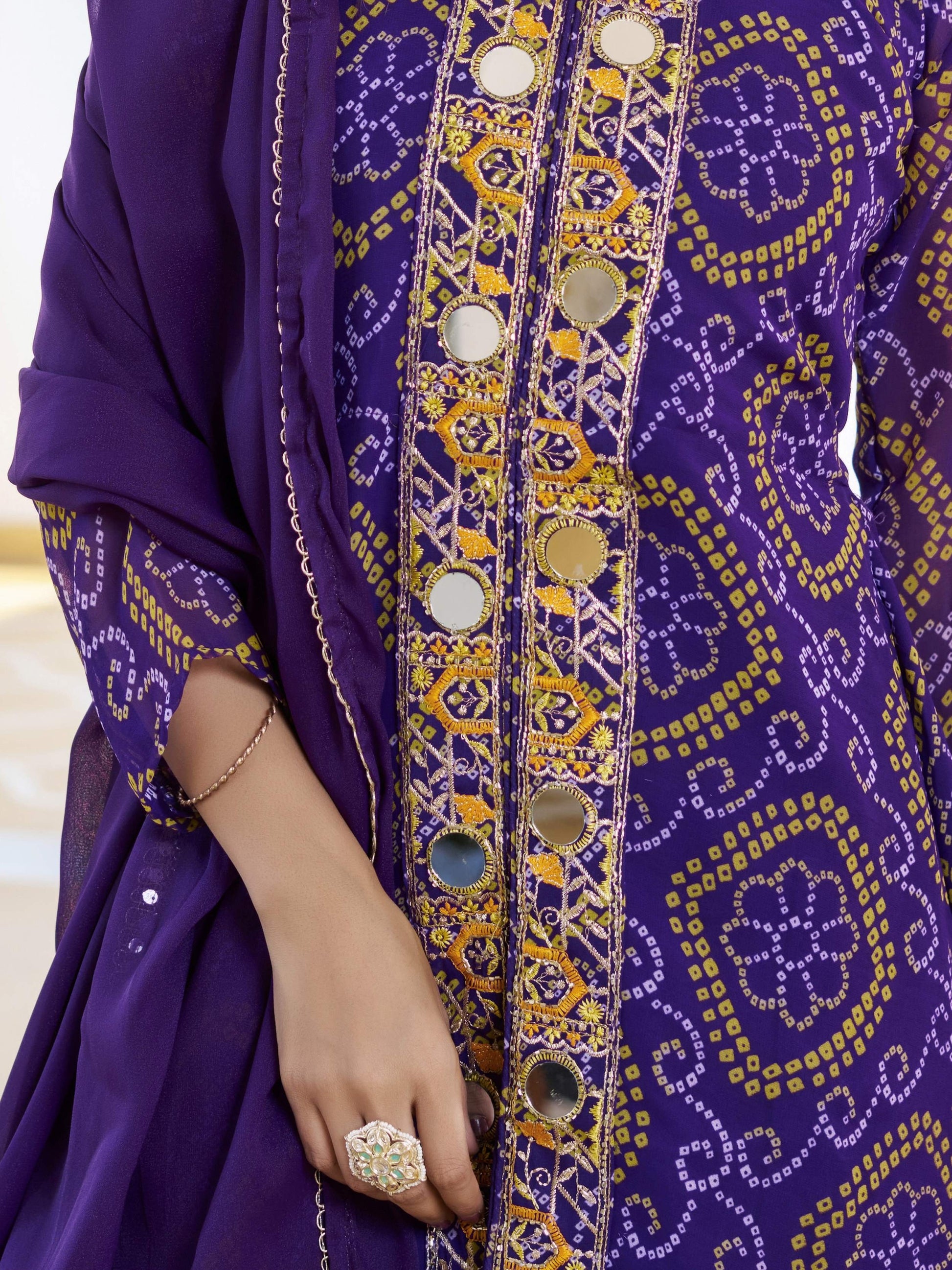 Classy Blue Bandhani Printed Georgette Festive Wear Palazzo Suit With Dupatta