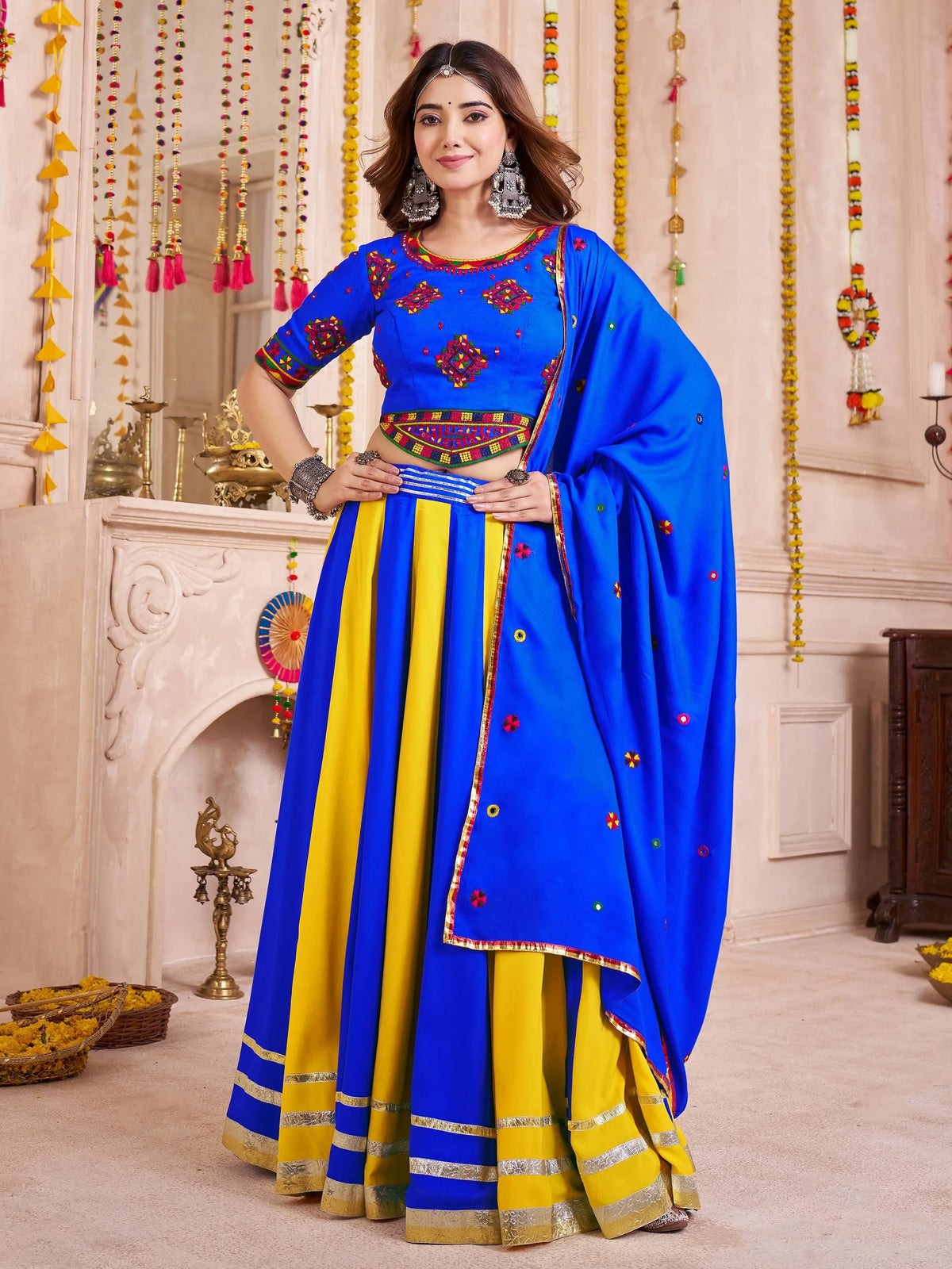 Classy Blue Cotton Traditional Lehenga With Multi Thread Work Choli