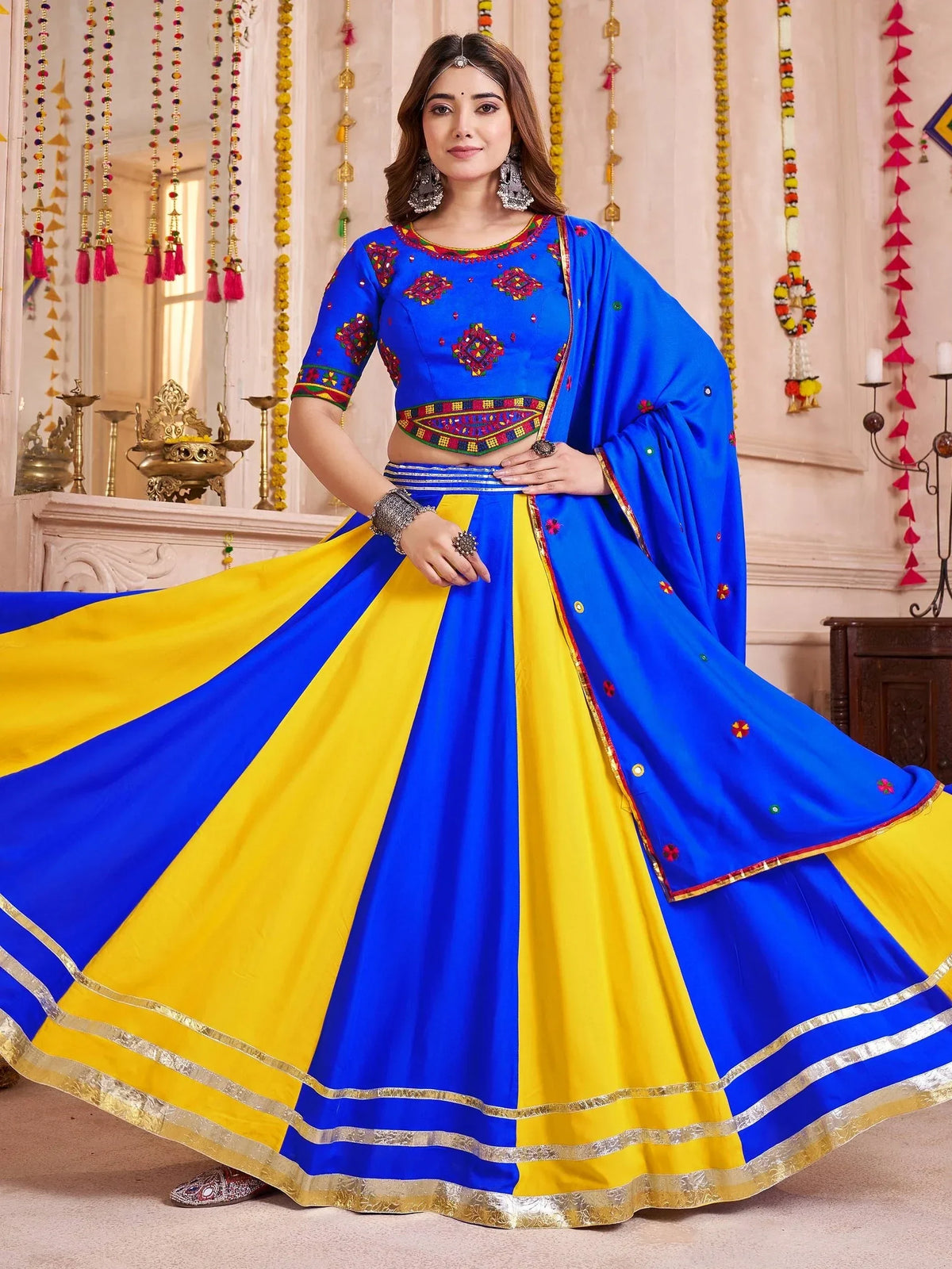 Classy Blue Cotton Traditional Lehenga With Multi Thread Work Choli