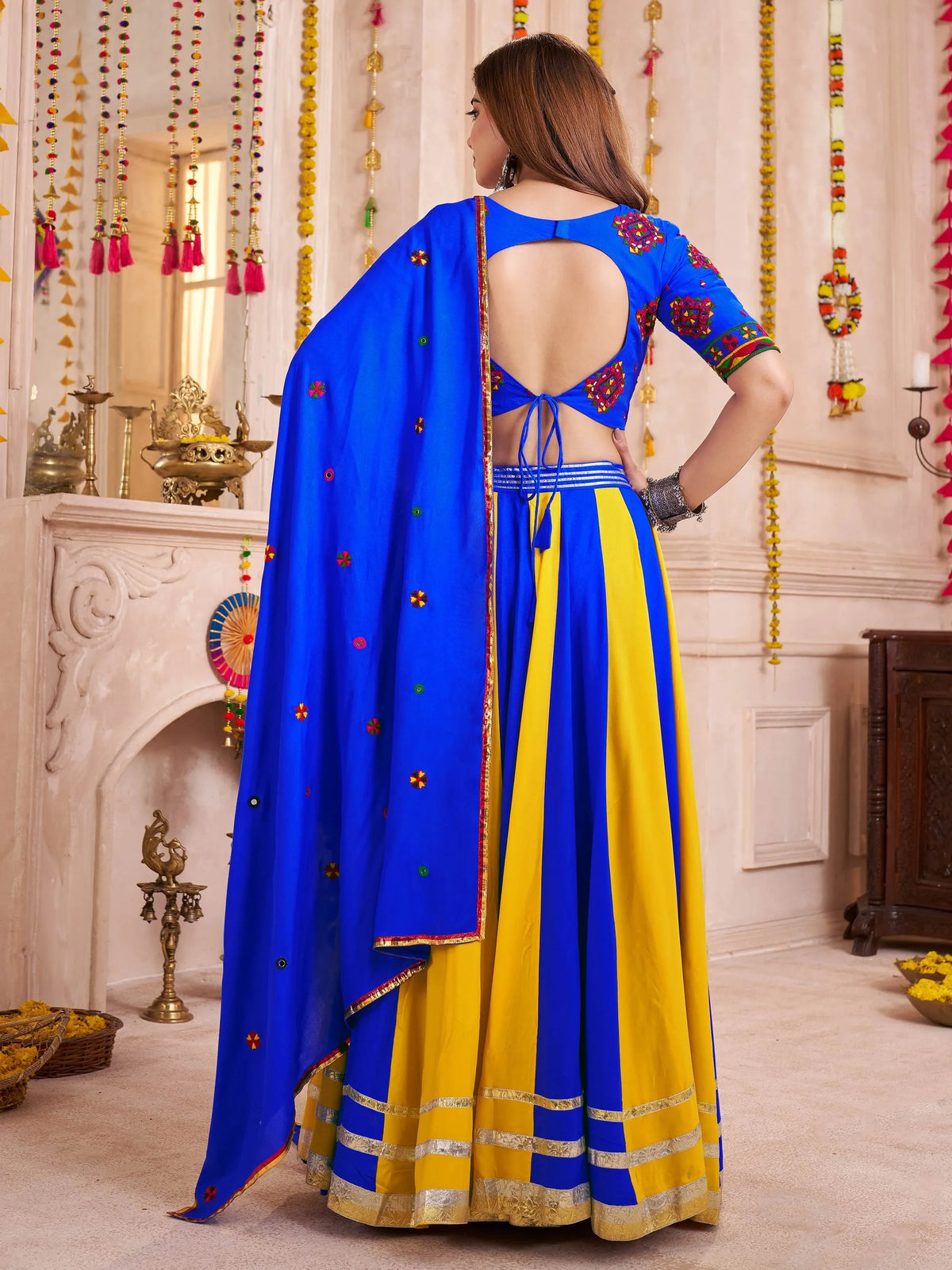 Classy Blue Cotton Traditional Lehenga With Multi Thread Work Choli