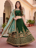 Classy Bottle Green Floral Embroidery Silk Mehendi Wear Lehenga Choli