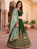 Classy Bottle Green Floral Embroidery Silk Mehendi Wear Lehenga Choli