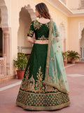 Classy Bottle Green Floral Embroidery Silk Mehendi Wear Lehenga Choli