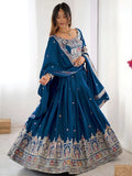Classy Dove Blue Sequins Work Crepe Silk Bridesmaid Lehenga Choli With Dupatta
