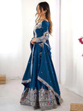 Classy Dove Blue Sequins Work Crepe Silk Bridesmaid Lehenga Choli With Dupatta