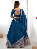 Classy Dove Blue Sequins Work Crepe Silk Bridesmaid Lehenga Choli With Dupatta