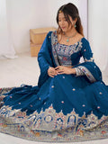Classy Dove Blue Sequins Work Crepe Silk Bridesmaid Lehenga Choli With Dupatta