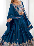 Classy Dove Blue Sequins Work Crepe Silk Bridesmaid Lehenga Choli With Dupatta