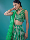 Classy Green Leheriya Printed Organza Evening Wear Lehenga With Blouse