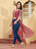 Classy Maroon Kutchi Patch Work Georgette Traditional Front Open Kurti - Zeel Clothing