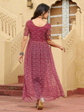 Classy Maroon Kutchi Patch Work Georgette Traditional Front Open Kurti - Zeel Clothing