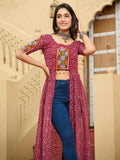 Classy Maroon Kutchi Patch Work Georgette Traditional Front Open Kurti - Zeel Clothing