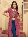 Classy Maroon Kutchi Patch Work Georgette Traditional Front Open Kurti - Zeel Clothing