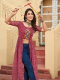 Classy Maroon Kutchi Patch Work Georgette Traditional Front Open Kurti - Zeel Clothing