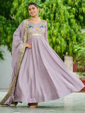 Classy Mauve Multi Thread Work Silk Traditional Gown With Dupatta