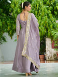 Classy Mauve Multi Thread Work Silk Traditional Gown With Dupatta