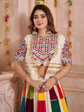 Classy Multi-Color Patch Work Cotton Navratri Wear Lehenga Choli With Jacket