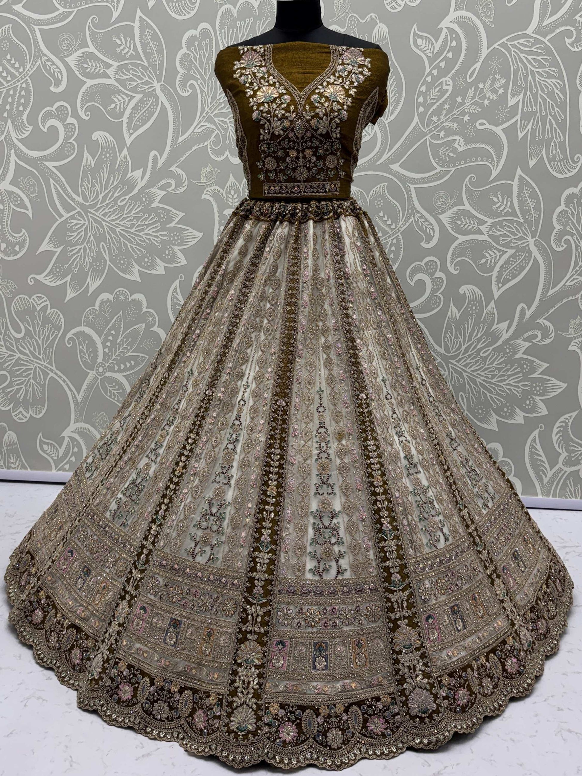 Classy Off-White Floral Embroidered Net Traditional Lehenga Choli