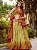 Classy Olive Green Printed Silk Ethnic Wear Lehenga Choli With Dupatta