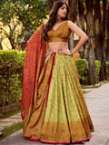 Classy Olive Green Printed Silk Ethnic Wear Lehenga Choli With Dupatta