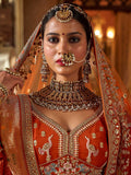 Classy Orange Embroidered Silk Bridal Lehenga Choli With Double Dupatta